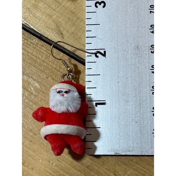 Vintage Velvet Red dangle Santa Claus Earrings. Handmade and Hand painted face - Picture 3 of 3